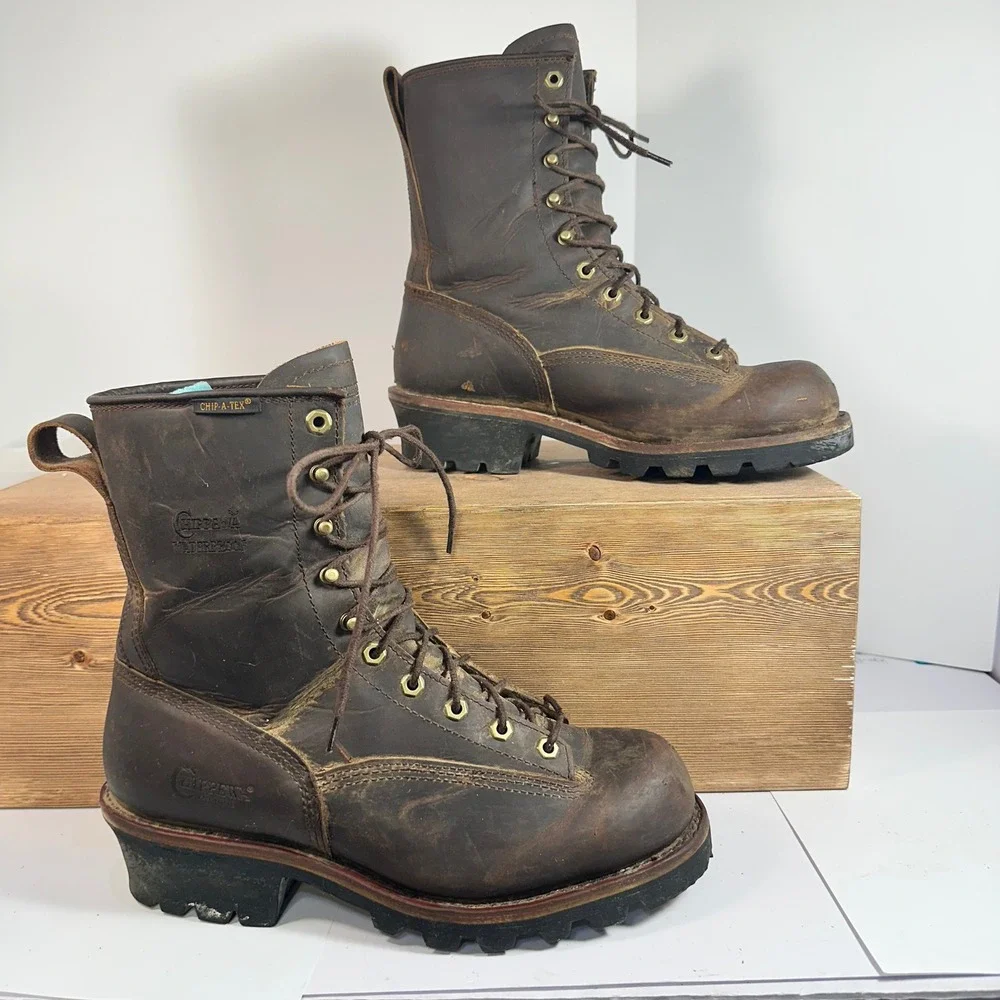 Chippewa Mens Logger Boots 11.5 Waterproof Leather EH Forestry Work Chip A Tex